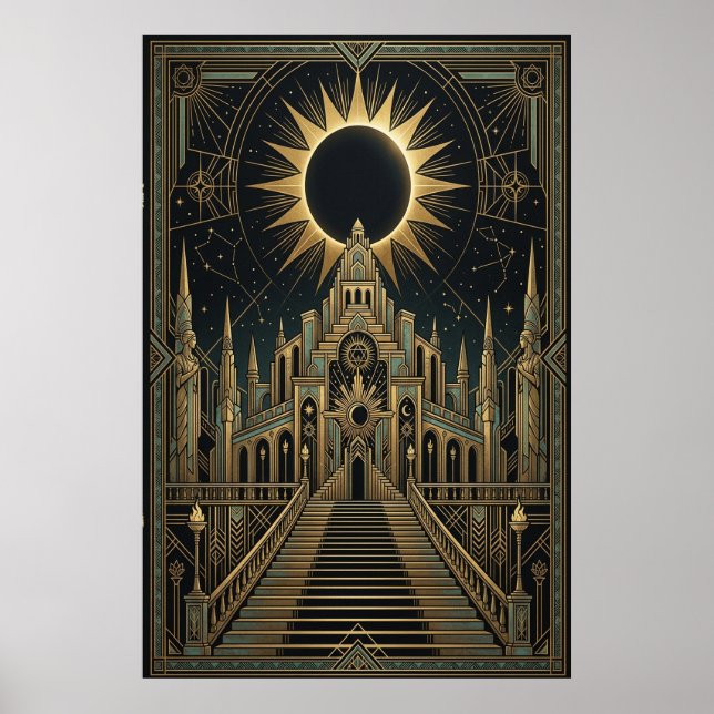 Art Deco Total Eclipse Palace Poster | Gold Teal  (Frente)