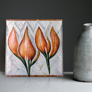 Art Deco Tulip Floral Wall Decor Art Nouveau Ceram