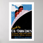 Art Deco Union Lines Poster<br><div class="desc">Vintage ocean liner publicitário poster que promove viagens na Union Steam Ship Company,  da Nova Zelândia.</div>