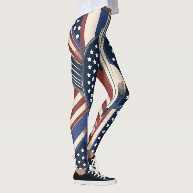 Art Deco US Flag Leggings para 4 de julho (Direita)
