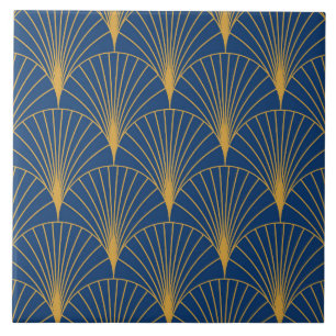 Art Deco Ventoinhas Geométricas Douradas em Azul M