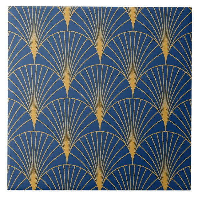Art Deco Ventoinhas Geométricas Douradas em Azul M (Frente)