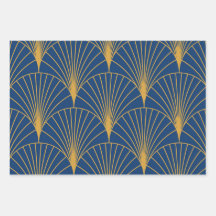 Art Deco Ventoinhas Geométricas Douradas em Azul N