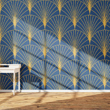 Art Deco Ventoinhas Geométricas Douradas em Azul N