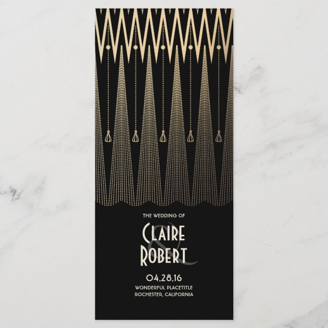 Art Deco Vintage Programas de Casamento Dourado e  (Frente)