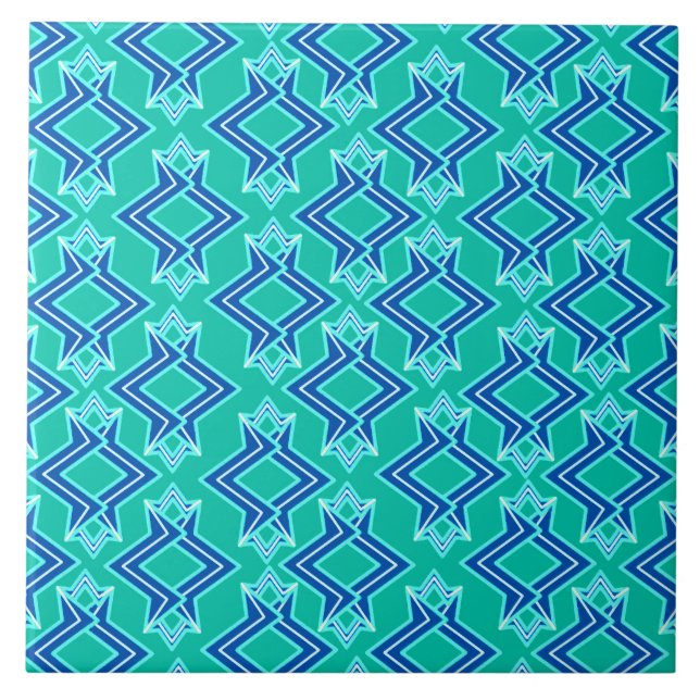 Art Deco Wallpaper Padrão, Turquesa e Cobalto (Frente)