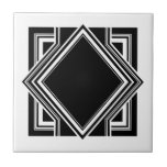 Art Deco White Black Geométrico Elemento Quadrado<br><div class="desc">Azulejo cerâmico decorativo de elemento quadrado geométrico elegante, preto e branco, ao estilo de deco de arte chic. Design elegante, perfeito para um interior moderno ou artístico de estilo vintage.</div>