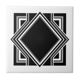 Art Deco White Black Geométrico Elemento Quadrado 