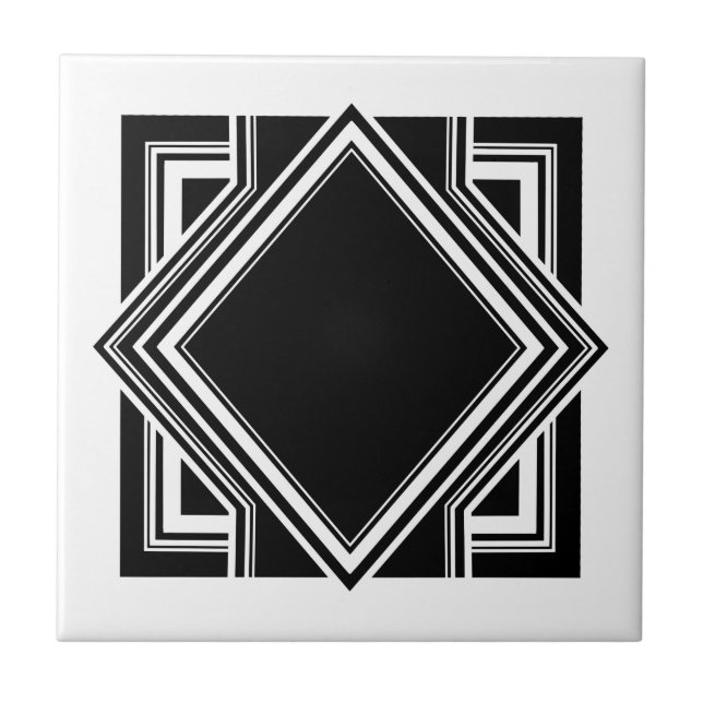 Art Deco White Black Geométrico Elemento Quadrado  (Frente)