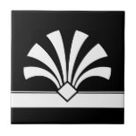 Art Deco White Black Geométrico Flower Elemento 06<br><div class="desc">Estilo de deco de arte branca esbranquiçada elegante ornamento geométrico do elemento de flor num azulejo de cerâmica decorativa em fundo preto. Design chic elegante,  perfeito para um interior moderno ou de arte deco retro estilo vintage.</div>