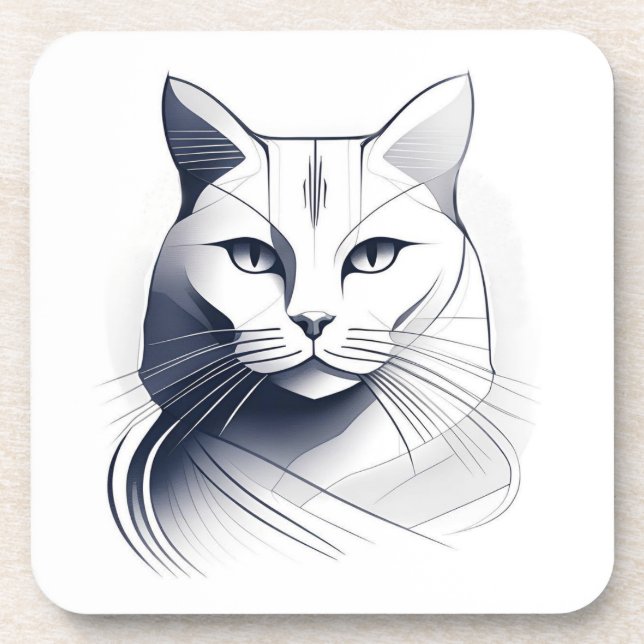 Art Deco White Cat Porta copos Set (Frente)