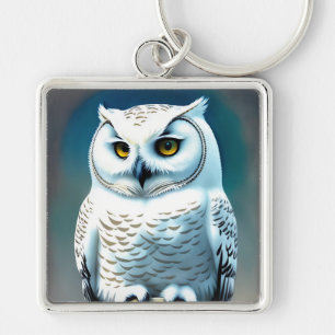 Art Deco White Snowy Owl Chaveiro