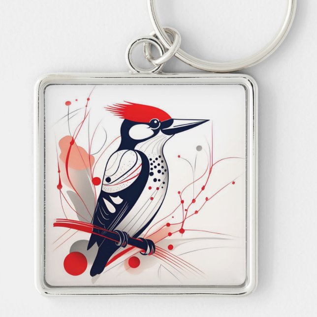 Art Deco Woodpecker Chaveiro (Frente)