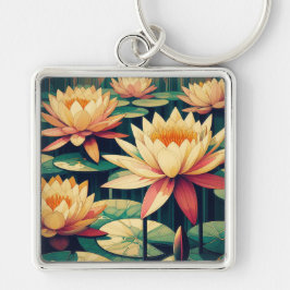 Art Deco Yellow Lotus Chaveiro