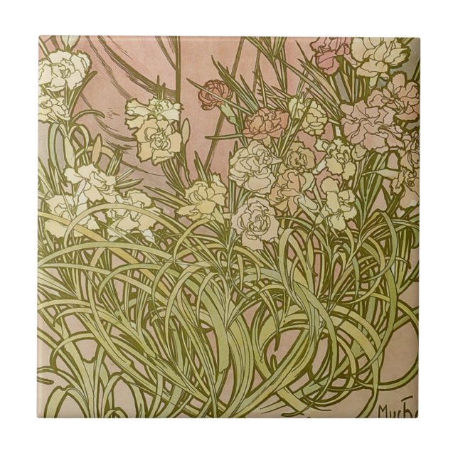 Art Nouveau Alfonse Mucha Flores de cravo florais (Frente)