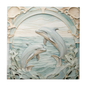 Art Nouveau Alivio Faux Golfinhos Casa Azul e Bran