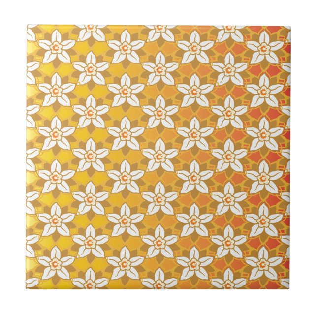 Art Nouveau amarelo Jonquil floral wallpaper damas (Frente)