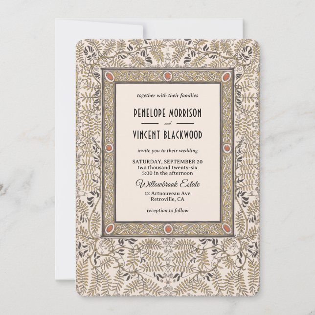 Art Nouveau Autumn Colors Convite para Casamento (Frente)