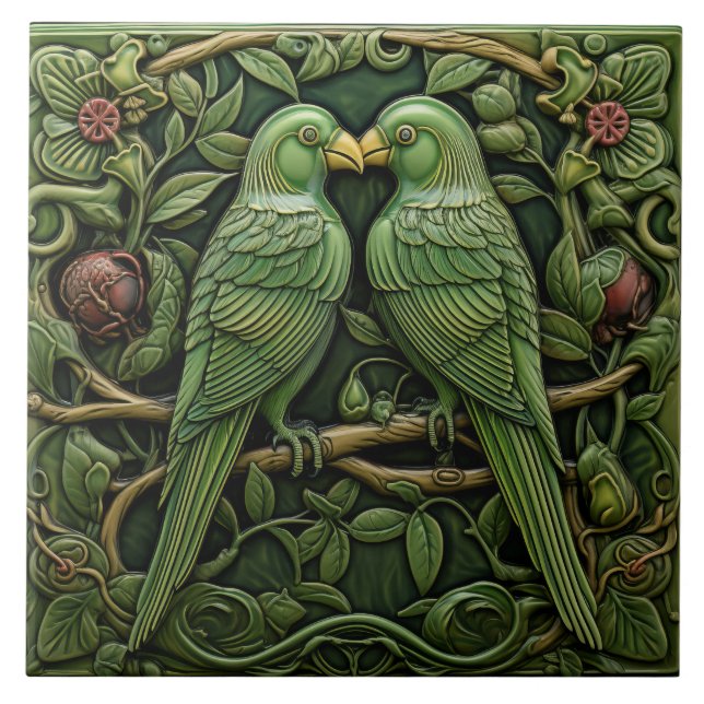 Art Nouveau Aves Verdes Antigas Natureza Inspirada (Frente)