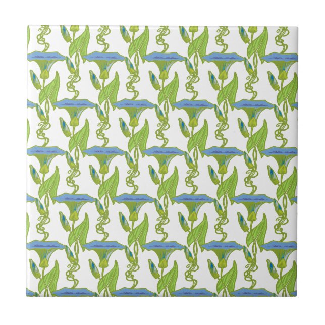 Art Nouveau azul Ipomoea floral wallpaper damask (Frente)