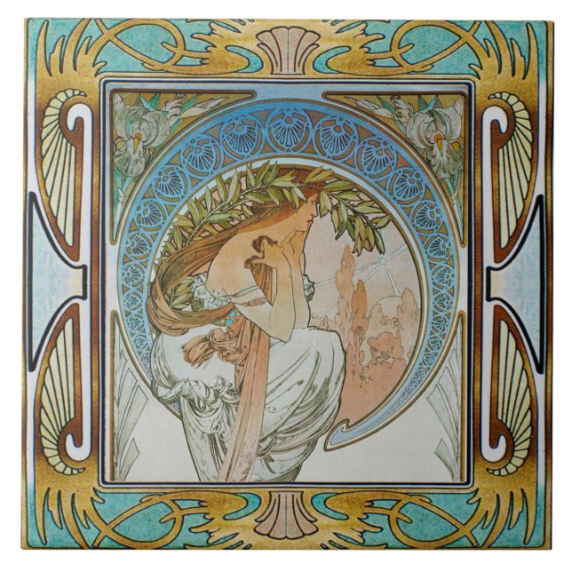 Art Nouveau Azulejo cerâmico Alphose mucha Design  (Frente)
