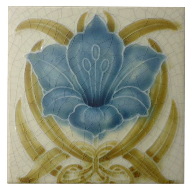 Art Nouveau Azulejos Cerâmicos - Flor Azul Vintage (Frente)