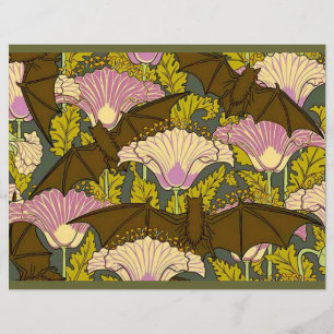 Art Nouveau Bats and Flowers Scrapbook Paper