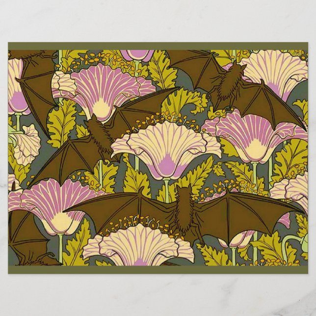 Art Nouveau Bats and Flowers Scrapbook Paper (Frente)