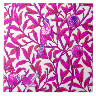 Art Nouveau Bird and Pomegranate, Fuchsia Pink