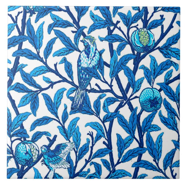 Art Nouveau Bird e Pomegranato, Cobalt Blue (Frente)