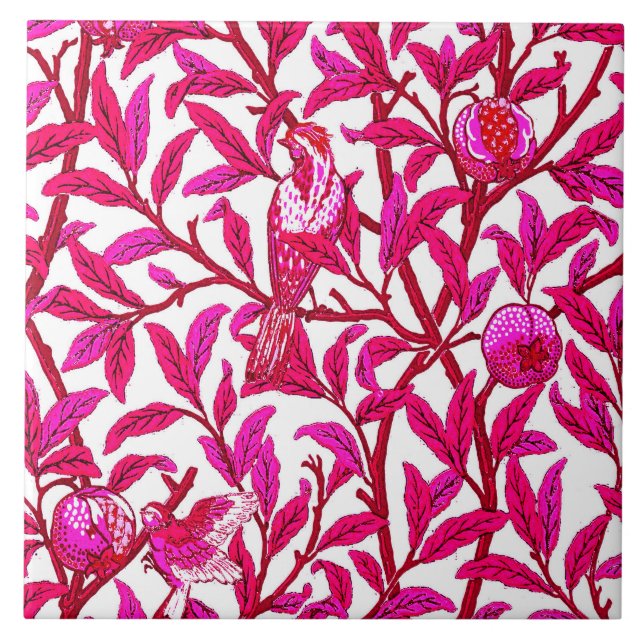 Art Nouveau Bird e Pomegranato, Fuchsia Rosa (Frente)