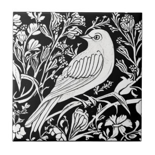 Art Nouveau Bird em uma ramificação com flores em