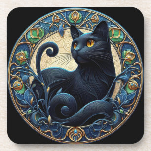 Art Nouveau Black Cat Plastic Porta copos Set