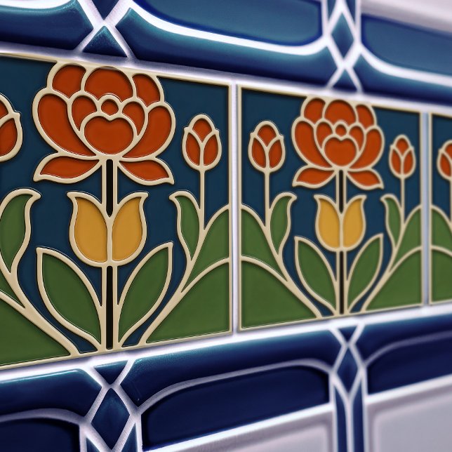 Art Nouveau Bloom Floral Ceramic Tile (Criador carregado)
