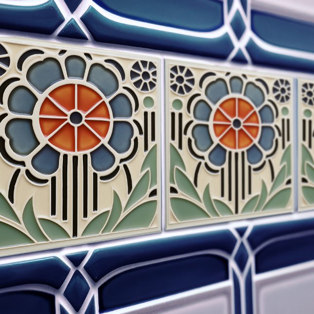 Art Nouveau Bloom Floral Ceramic Tile (Criador carregado)