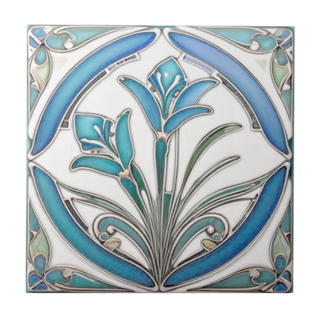 Art Nouveau Blue Estilizado Lily (Frente)