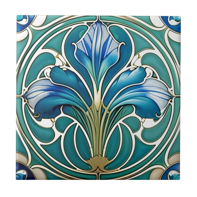 Art Nouveau Blue Estilizado Lily 2 (Frente)