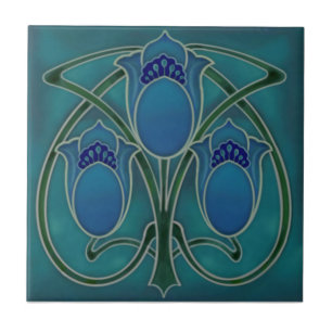 Art Nouveau Blue Tulip Trio Repro c1900