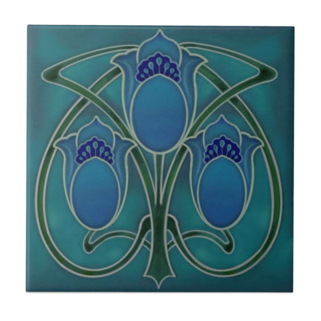Art Nouveau Blue Tulip Trio Repro c1900  (Frente)