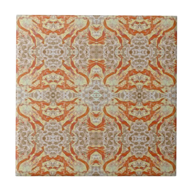 Art Nouveau Burnt Orange Yellow Mirror Art Pattern (Frente)