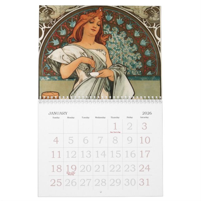 Art Nouveau Calendário (Jan 2026)