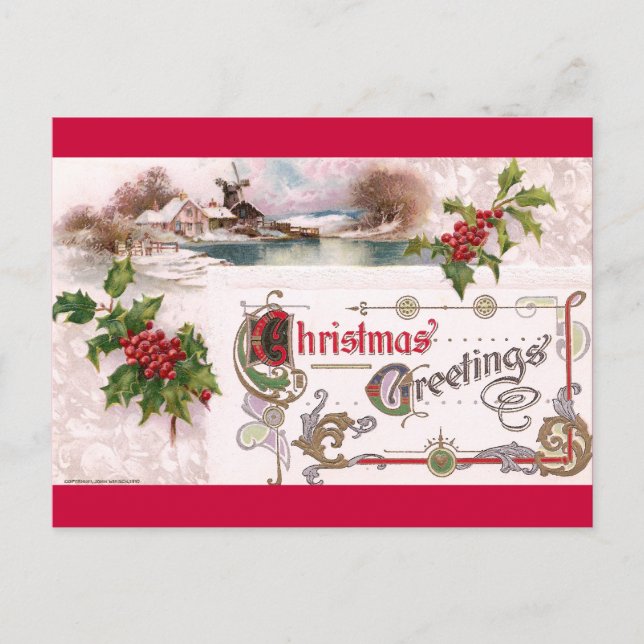 Art Nouveau Cartões de natal com Holly (Frente)