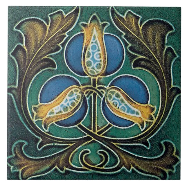 art nouveau ceramic fireplace wall tile mural (Frente)