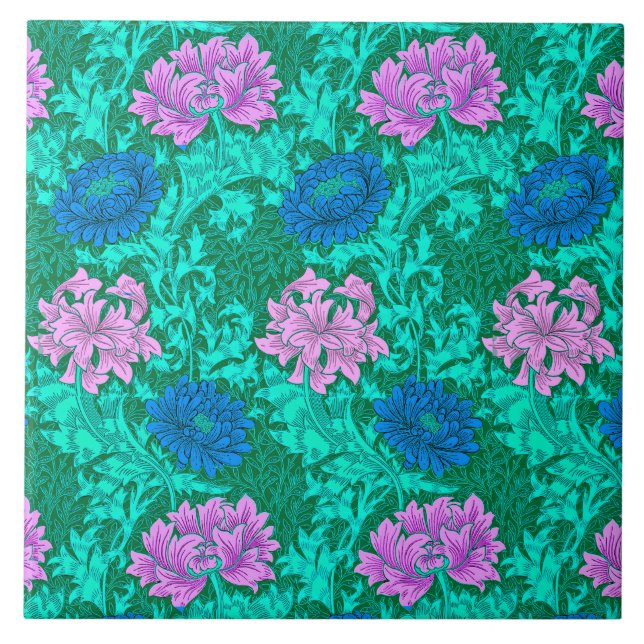 Art Nouveau Chrysanthemums, Aqua e Violet (Frente)