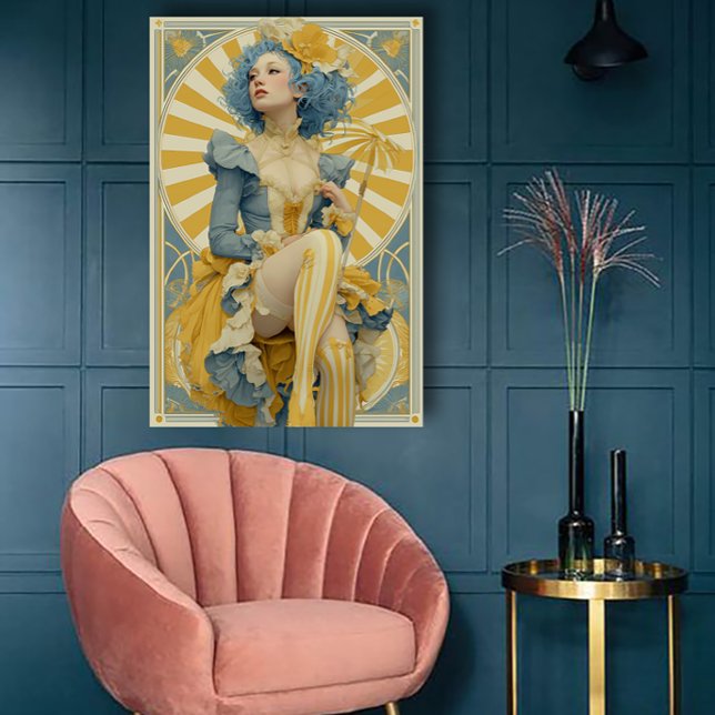 Art Nouveau Circus Poster in Blue and Yellow (Criador carregado)
