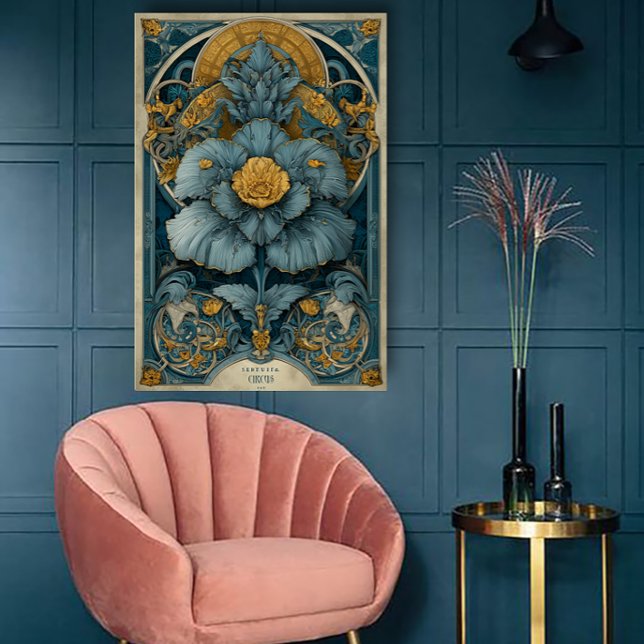 Art Nouveau Circus Poster in Blue and Yellow (Criador carregado)