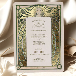 Art Nouveau Convite Dourado Verde por Mucha
