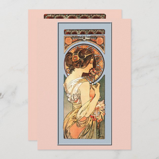 Art Nouveau Convite para Casamento de Noiva Bonita (Frente/Verso)