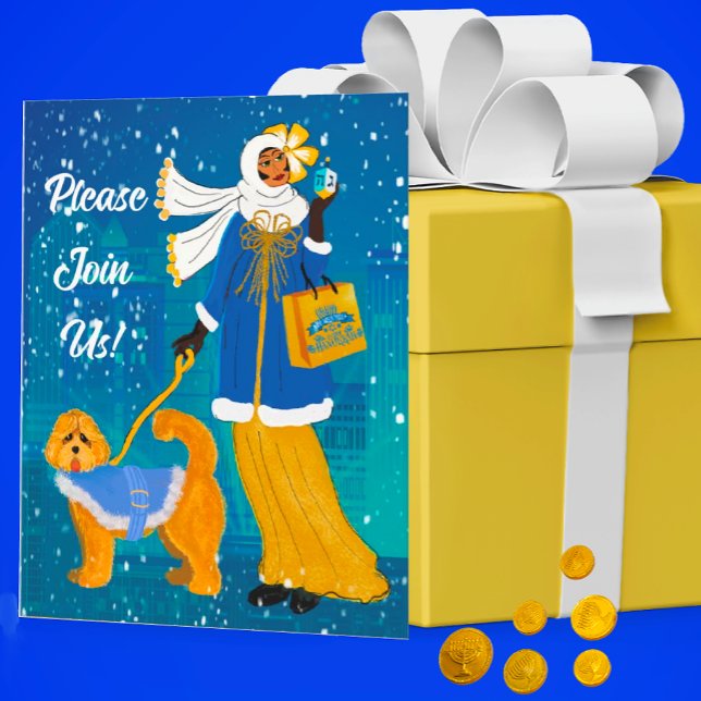 Art Nouveau Convite Personalizado para Chanucá (It's Hanukkah Party time! Fun Art Nouveau/Art Deco style invitation.)