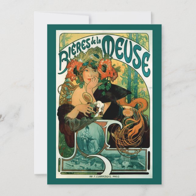Art Nouveau Convite por Alphonse (Alfons Mucha) (Frente)